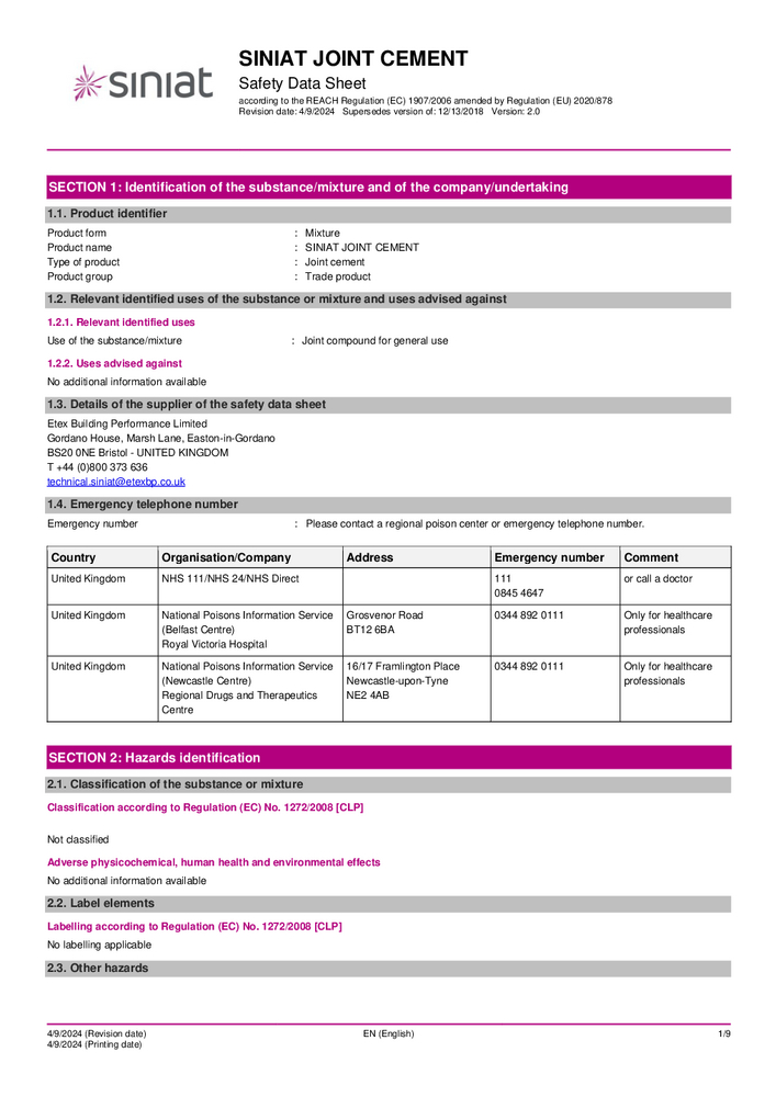 Documentation Siniat
