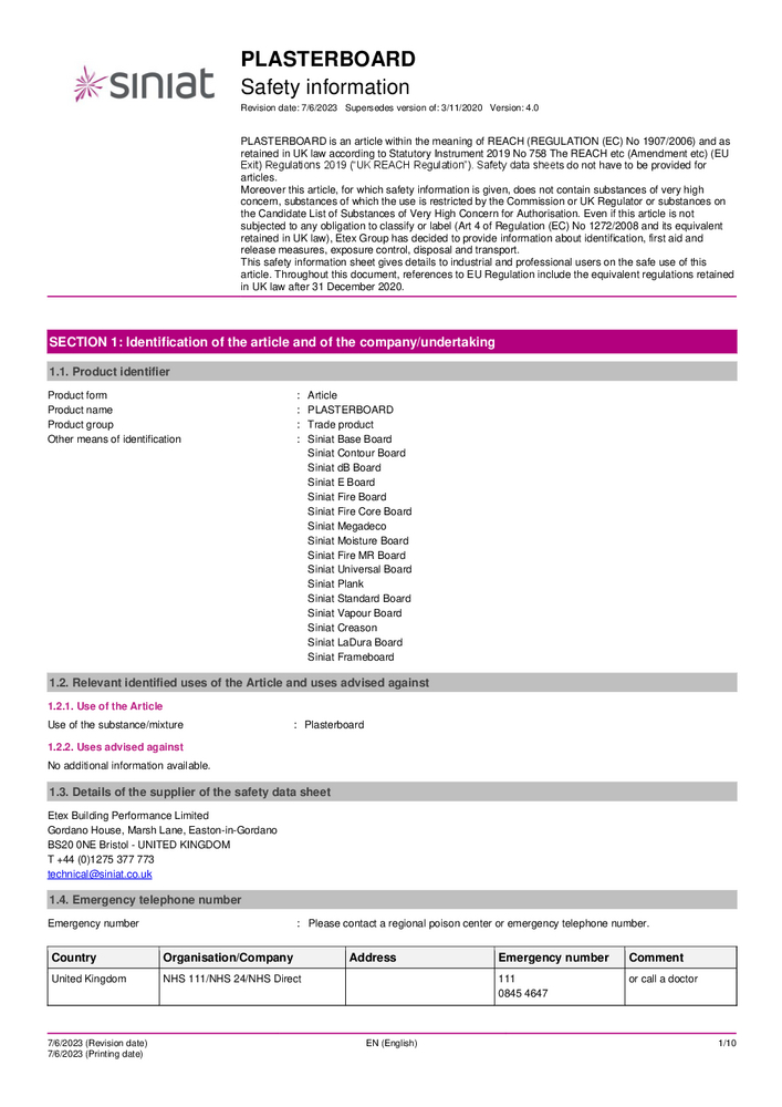 Documentation Siniat