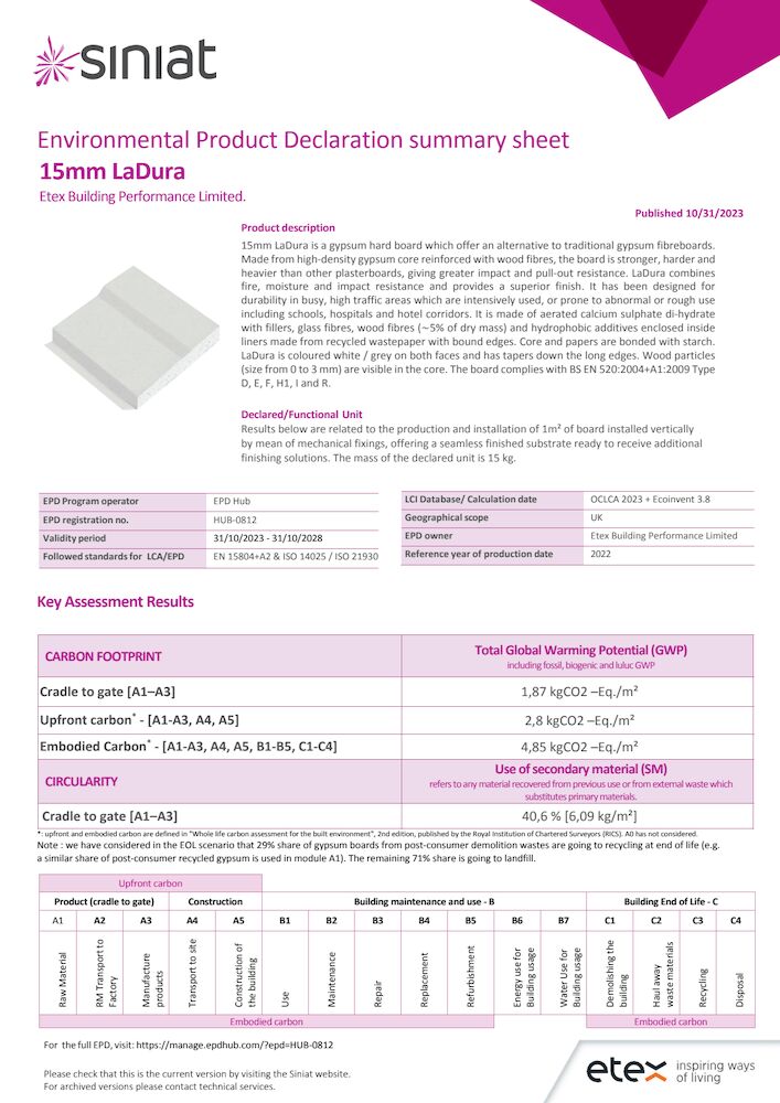 Summary Sheet-EPD#10-15mm Siniat Ladura UK