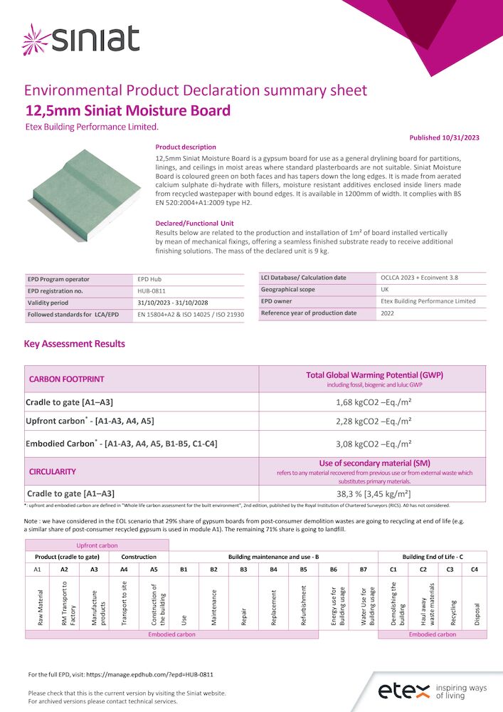 Summary Sheet-EPD#7-12.5mm Siniat Moisture Board UK