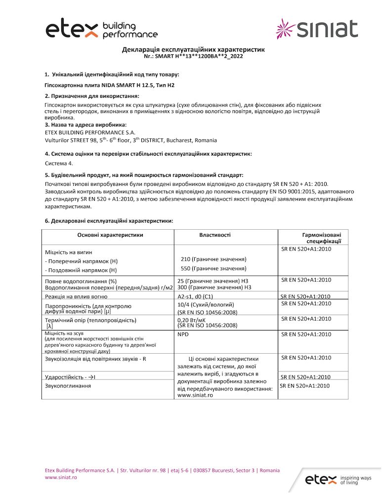 Декларація властивостей SMART H 12,5 Румунія