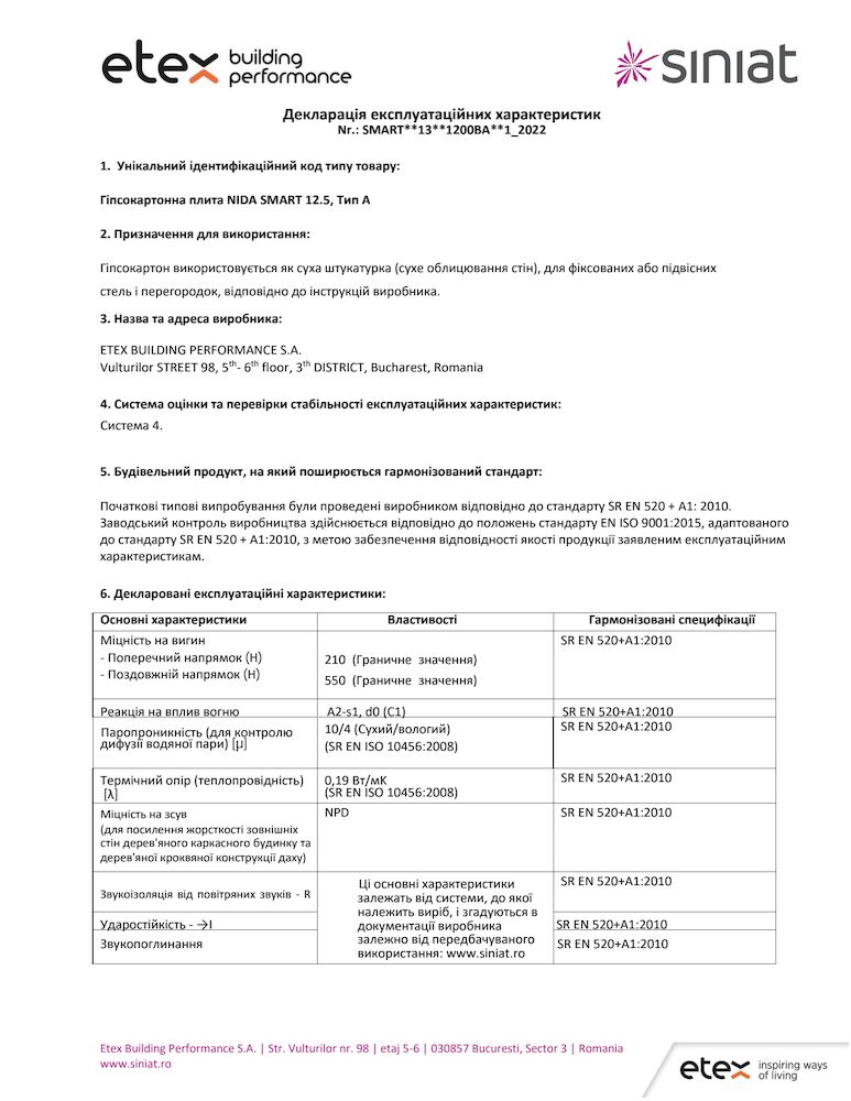 Декларація властивостей SMART 12,5 Румунія