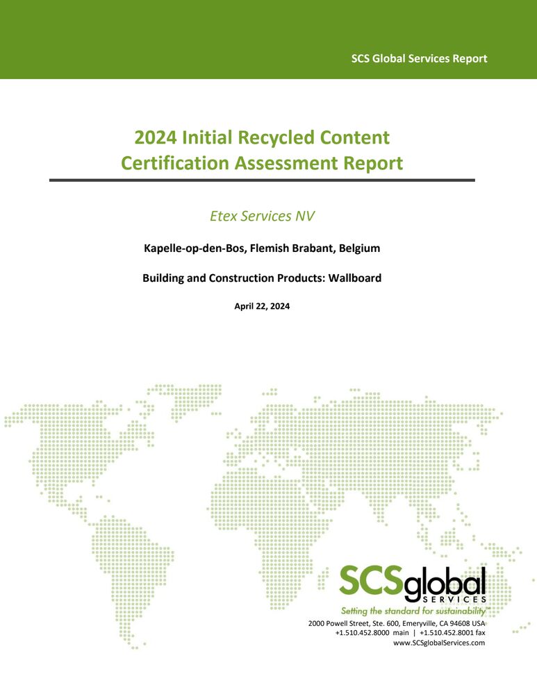 Siniat Universal Board - 2024 Initial Recycled Content Certification Assessment Report