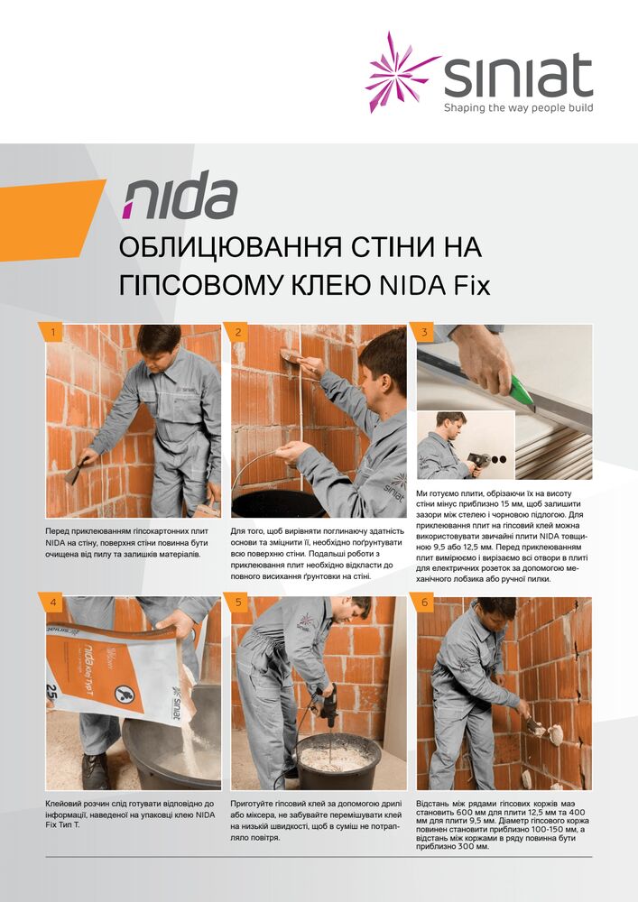 Монтаж плит з допомогою гіпсового клею NIDA Fix